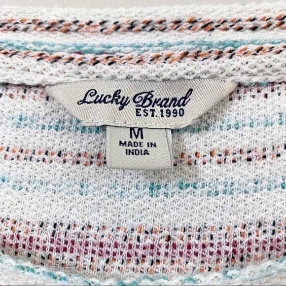 Lucky Brand Striped Terry Pullover Raglan Cream/Red/Blue Sleeve Top - Picture 3 of 9